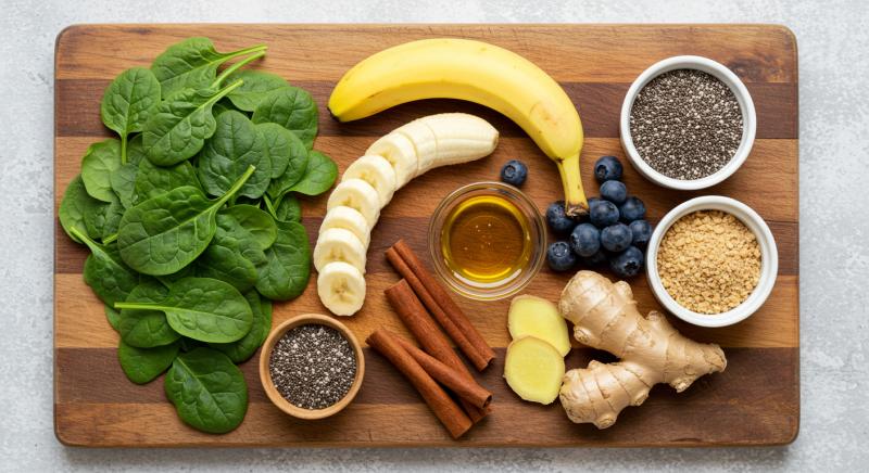 Ahsap Kesme Tahtasi Uzerinde Smoothie Malzemeleri