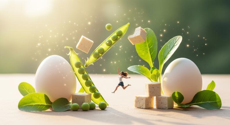 Bitki Bazli Proteinler Arasinda Ziplayan Minyatur Enerjik Kadin Gorseli