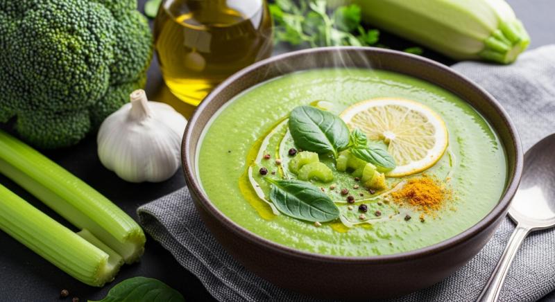Brokoli Detoks Corbasi Ve Taze Sebzelerle Sunum