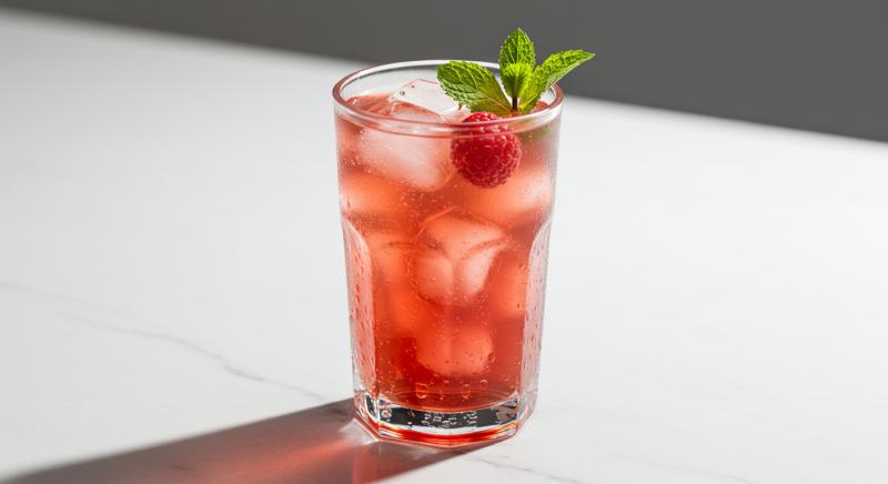 Cam Bardak Ahududu Suyu Buz Nane Yapragi