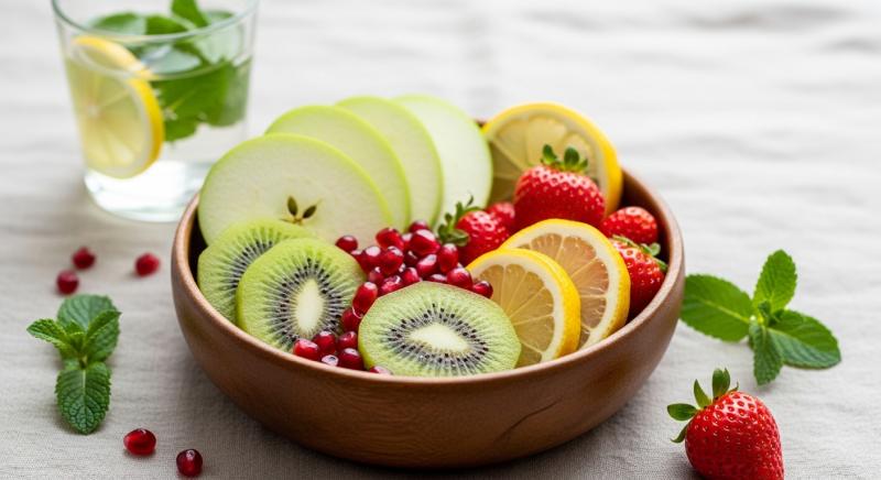 Detoks Meyveleri Kivi Nar Elma Sunum Kase