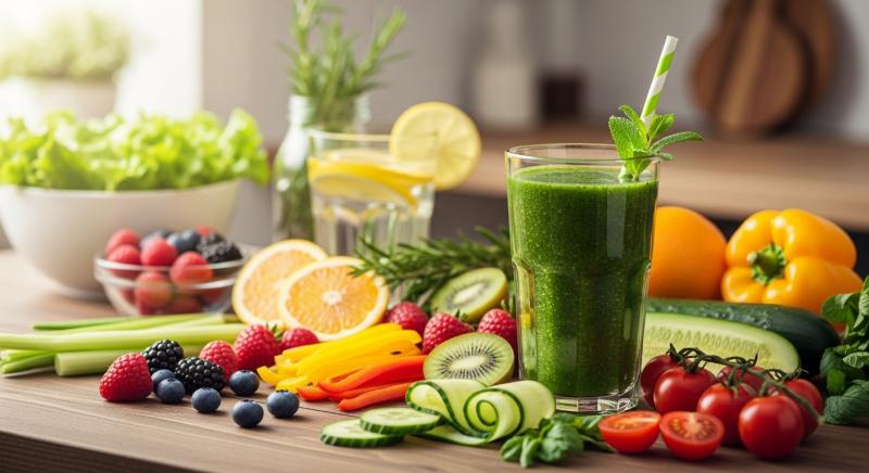 Dogal Detoks Icin Saglikli Besinlerle Mutfak Masasi