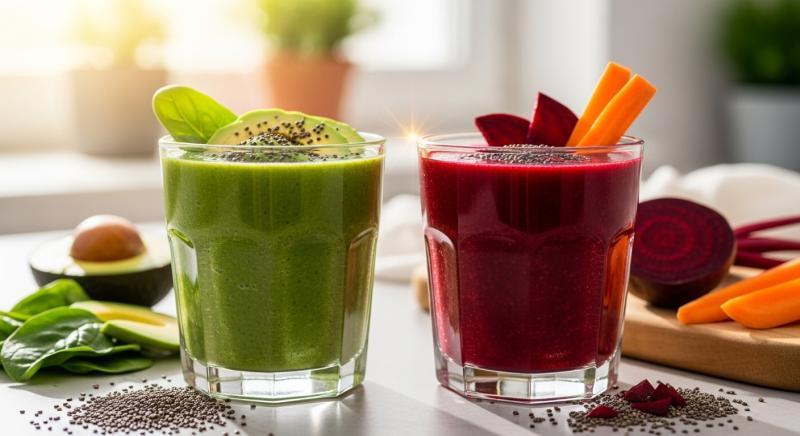 Enerji Arttirici Smoothie Yesil Pancar Chia Avokado Bokeh Dogal Gorsel