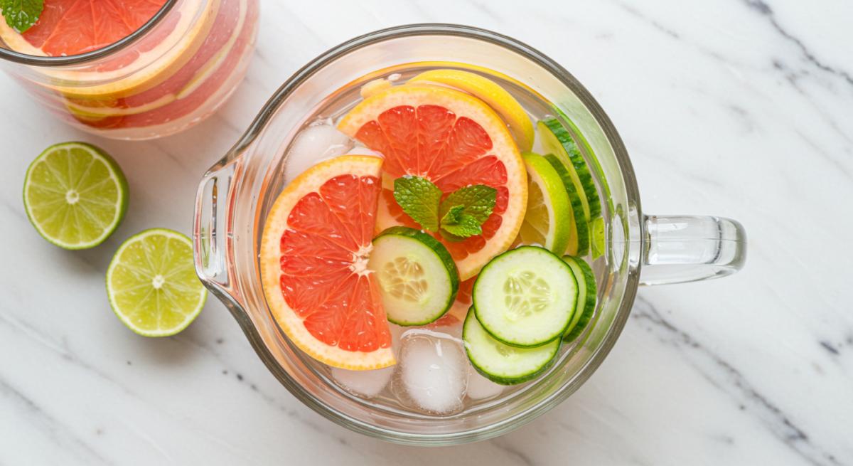 Greyfurtlu limonlu detoks suyu tarifi yağ yakan ödem attıran salatalık lime nane arındırıcı içecek