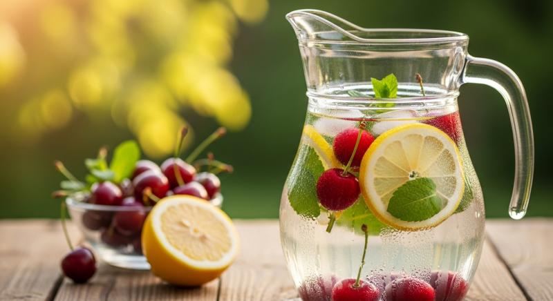 Kirazli Detoks Icecegi Ev Yapimi Taze Nane Limon Yaz Bokeh Gorseli