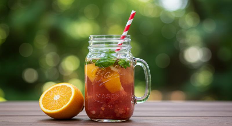 Mason Jar Renkli Detoks Katmanli Bulanik Fon