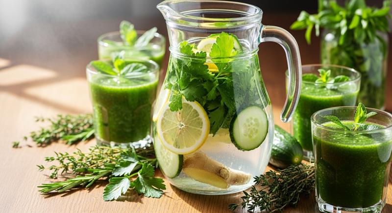 Maydanozlu Salatalikli Zencefilli Detoks Suyu Ve Tazelik