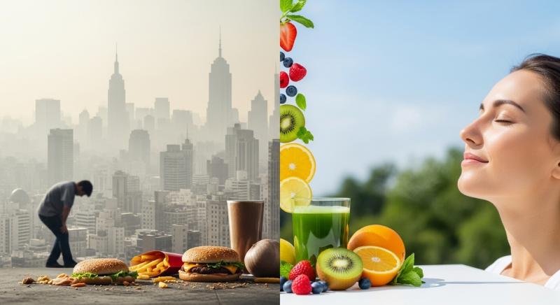 Modern Yasam Ve Detoksun Zit Etkilerini Anlatan Gorsel