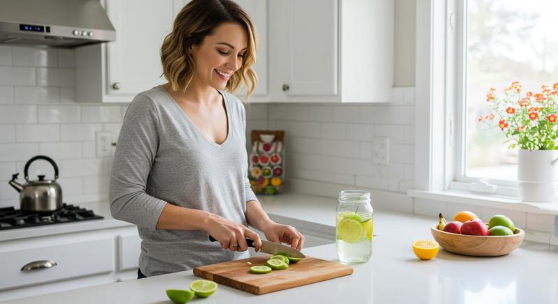 Mutfakta Detoks Suyu Hazirlayan Kadin