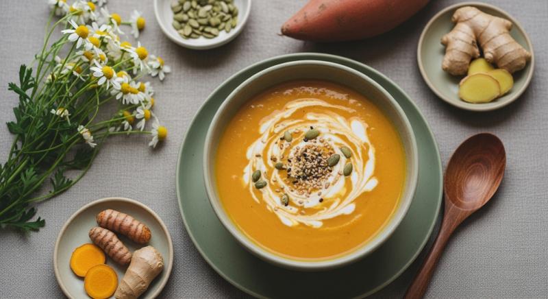 Tatli Patates Corbasi Zencefil Kasik Sakin Sunum