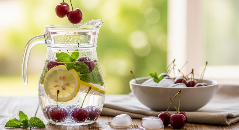 Taze Kirazli Detoks Icecegi Malzeme Secimi Dogal Isik Bokeh Gorseli