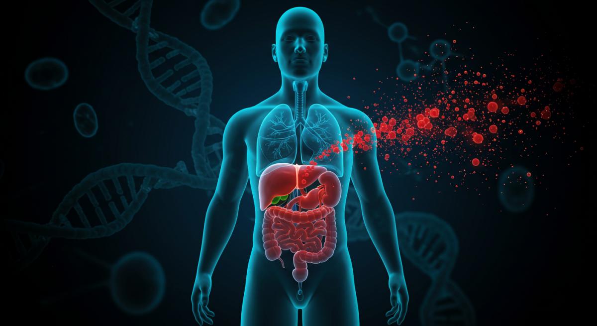 İnsan vücudu silüeti üzerinde karaciğer, böbrek ve akciğerlerin gösterildiği toksin atılımı bilimsel görseli - Detoks organları ve toksinler