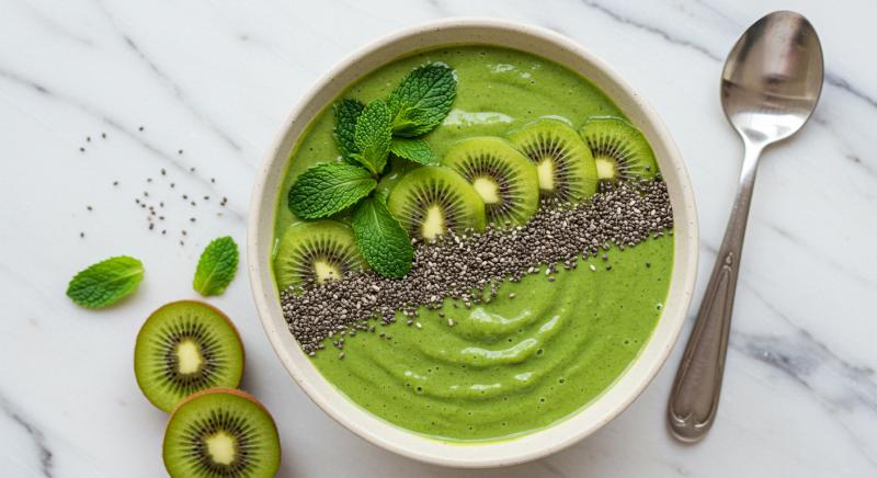 Yesil Detoks Smoothie Bowl Taze Yapraklar Tohumlar