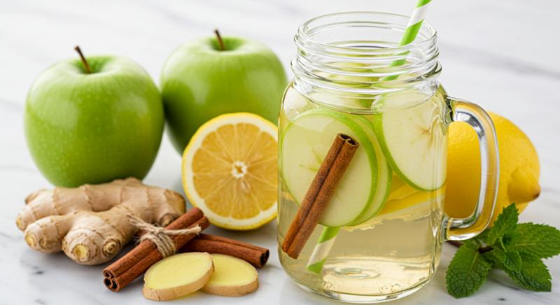 Zencefil Limon Elmali Tarcinli Detoks Suyu Guclendirilmis