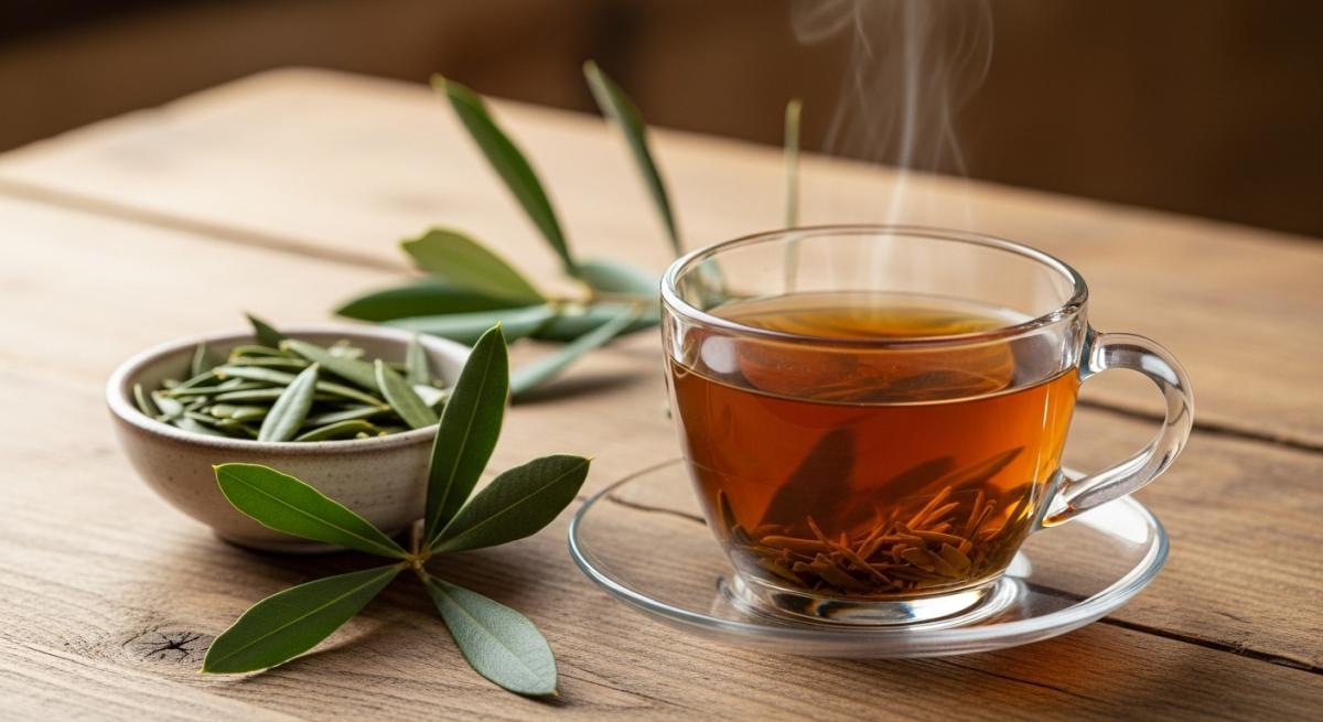 Zeytin Yapragi Cayi Cam Kup Rustik Sunum