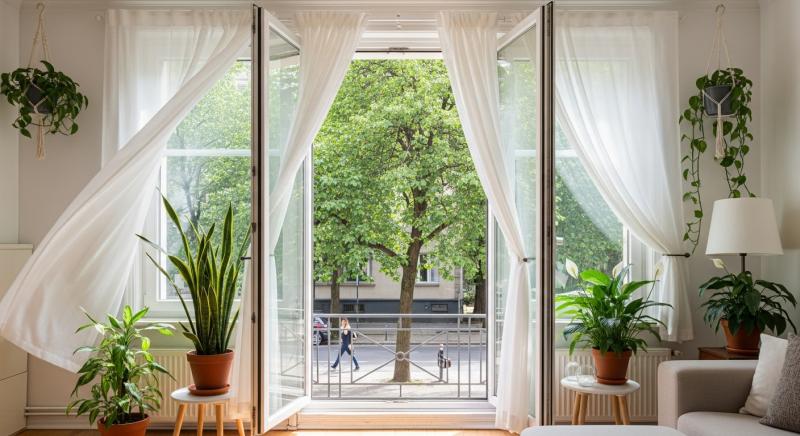 acik havalandirmali bitkili ev ve sehir yuruyusu