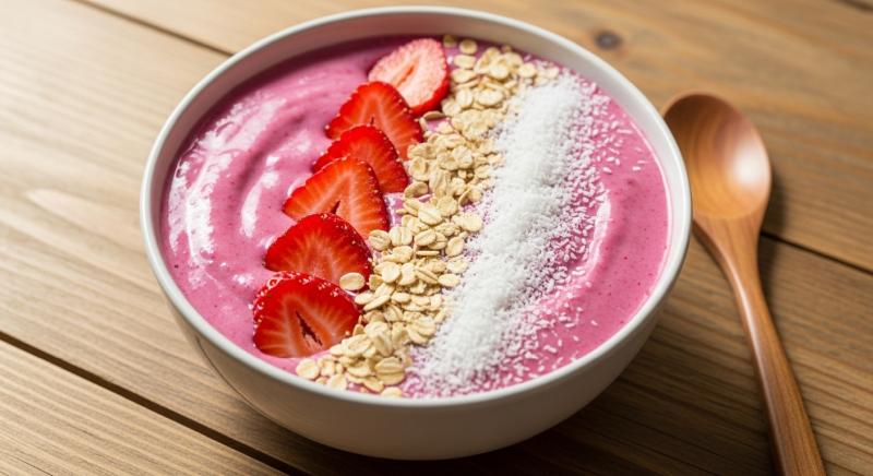 cilek ve muzlu pembe smoothie kasesi