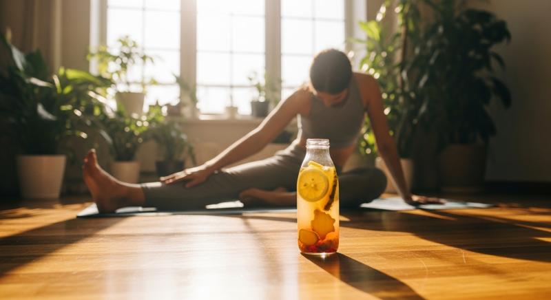 detoks icecegiyle hareket ve dengeli yasam sahnesi