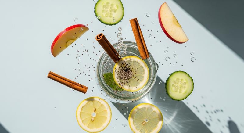 Dogal Detoks Icecegi Elma Tarcan Chia Yukselen Malzeme Kompozisyonu