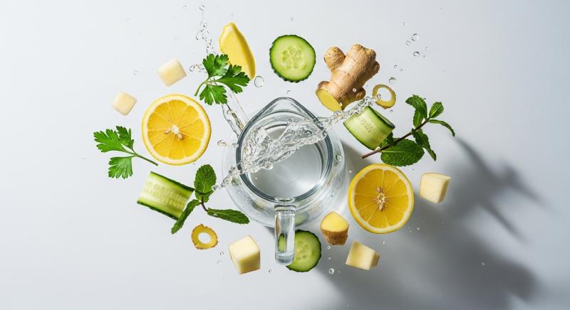 Dogal Detoks Su Surehide Limon Salata Maydanoz Elma Zencefil