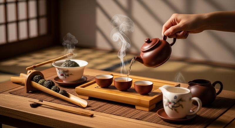 geleneksel oolong cay rituel sahnesi