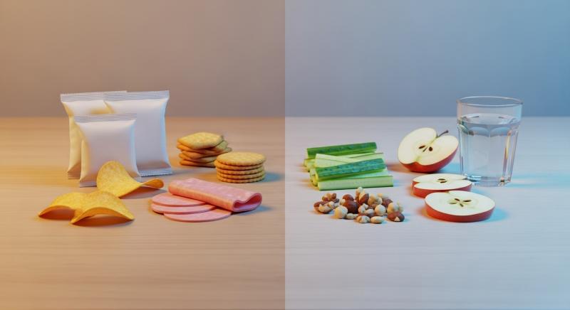 hafif ve islenmis gida karsilastirma sahnesi