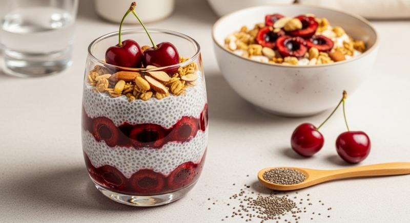 kirazli chia puding katmanli servis