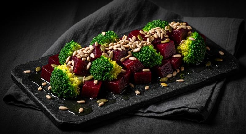 kirmizi pancar brokoli siyah tas sunum