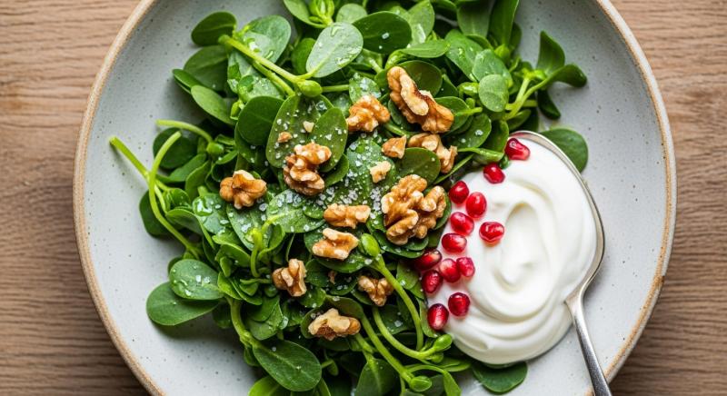 Semizotu Salatasi Zeytinyagi Ceviz Yogurt