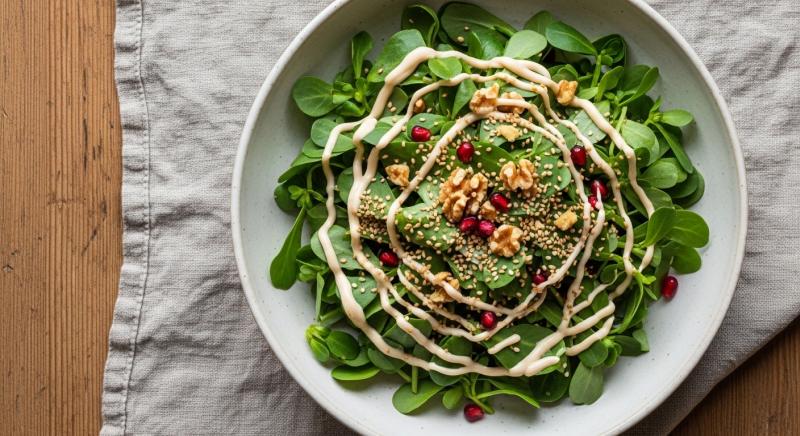 Tahinli Semizotu Salatasi Vegan Sunum