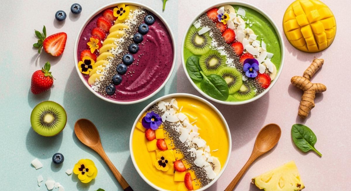 Uc Renkli Smoothie Kasesi Ustten Gorsel