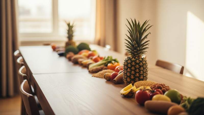 beslenme aliskanliklarinin zamanla olusan genel tercihler ve ananasin kucuk bir parca olmasini anlatan gorsel