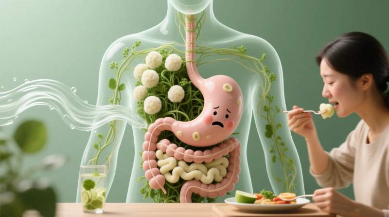 detoks sirasinda lif ve sivi dengesizligi ile hizli yeme nedeniyle sisen mide gorseli