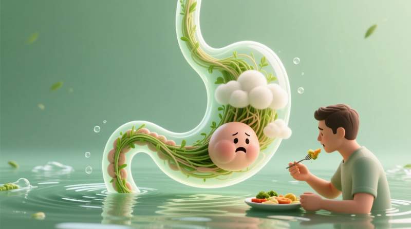 detoks surecinde lif ve sivi dengesizligi ile hizli yeme nedeniyle sisen mide gorseli