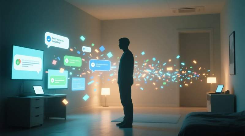 dijital detoks ile ekran uyarimlarindan uzaklasan zihinsel sakinlesmeyi gosteren insan silueti gorseli