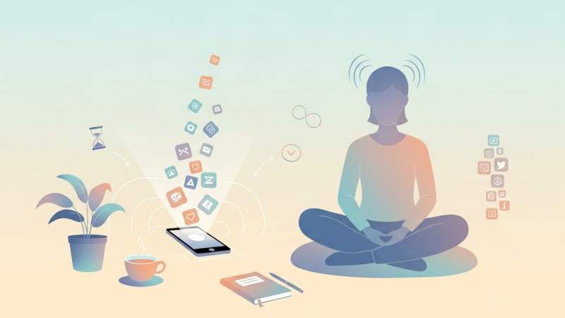 dijital detoks sosyal medya sinir bilinci pastel sahne