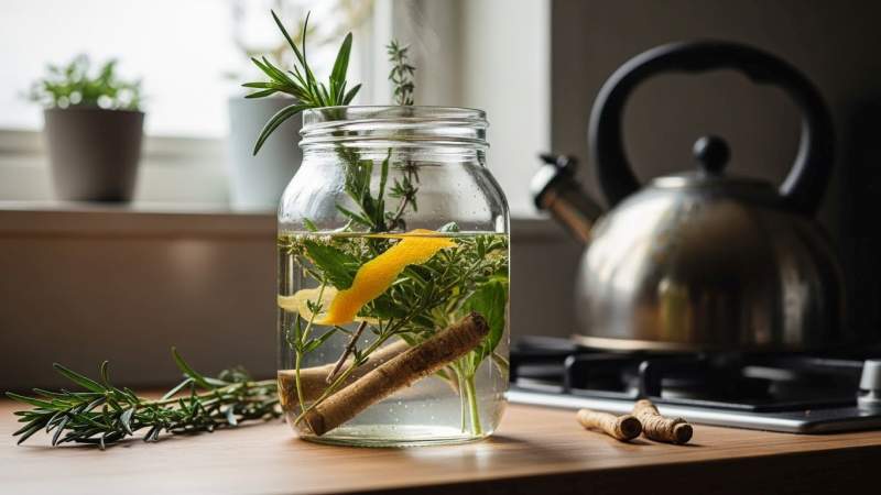 ev yapimi mineralli bitkisel tonik icin soguk veya ilik suda yumusak demleme gorseli