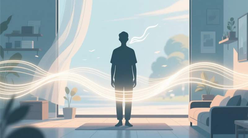 gunluk rutinde kisa farkindalik anlariyla uygulanan sade meditasyon gorseli