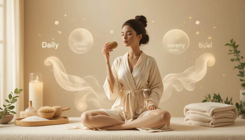 kuru fircalama rutin ritim kadin silueti spa sahne