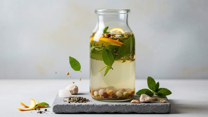 mineralli bitkisel tonikte olcu ve tat uyumuyla saglanan ferahlatici denge