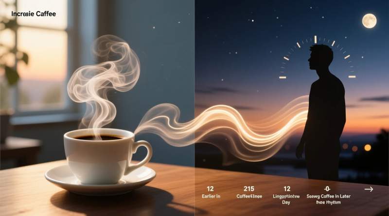 ogleden sonra kafein tuketiminin gunluk tempo ve aksam sakinligina etkisini anlatan gorsel