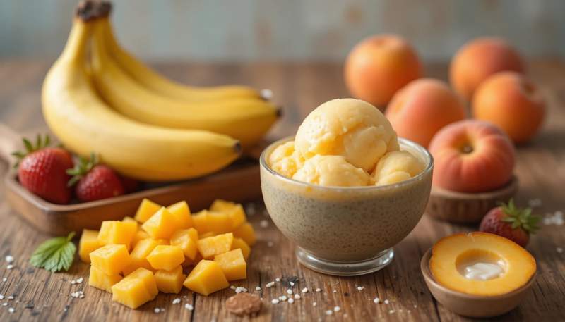 sekersiz dondurma dogal meyve kremasi editorial