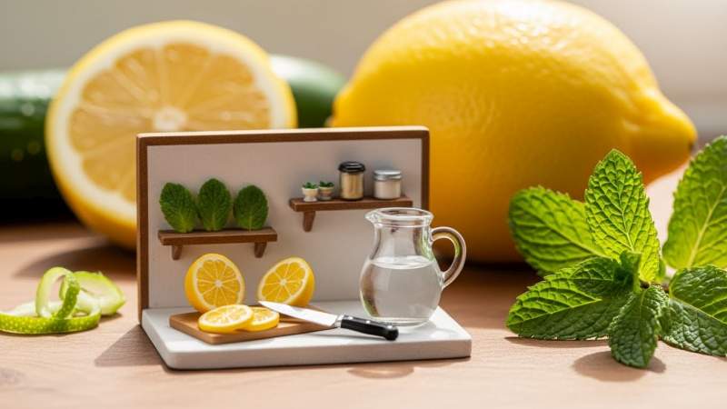 taze detoks malzemeleri minyatur mutfak sahnesi