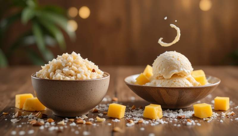 tropikal dondurma ilhami esmer pirinc hindistancevizi editorial