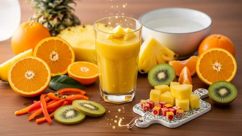 vitamin c zengin kis smoothie taze renkli editorial