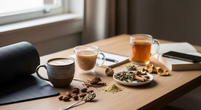 adaptogen icecekleri gunluk yasam mutfak sahnesi